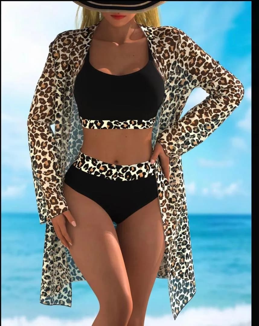 Ensemble 3 Pièces Femme – Bikini & Kimono de Plage ☀️🌴